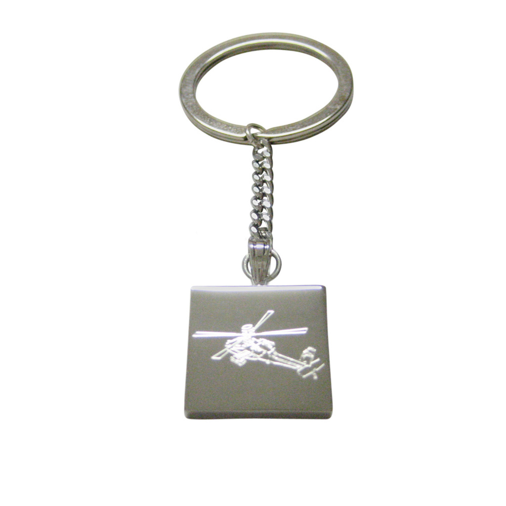Silver Toned Etched Helicopter Keychain